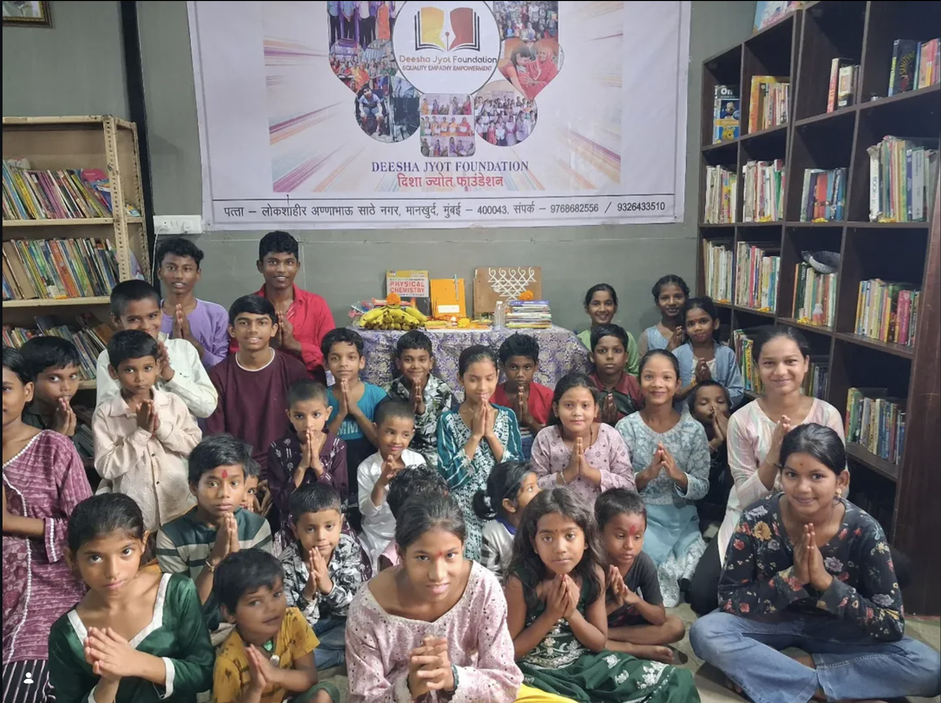 Children and mentors gathered at the Deesha Jyot learning center